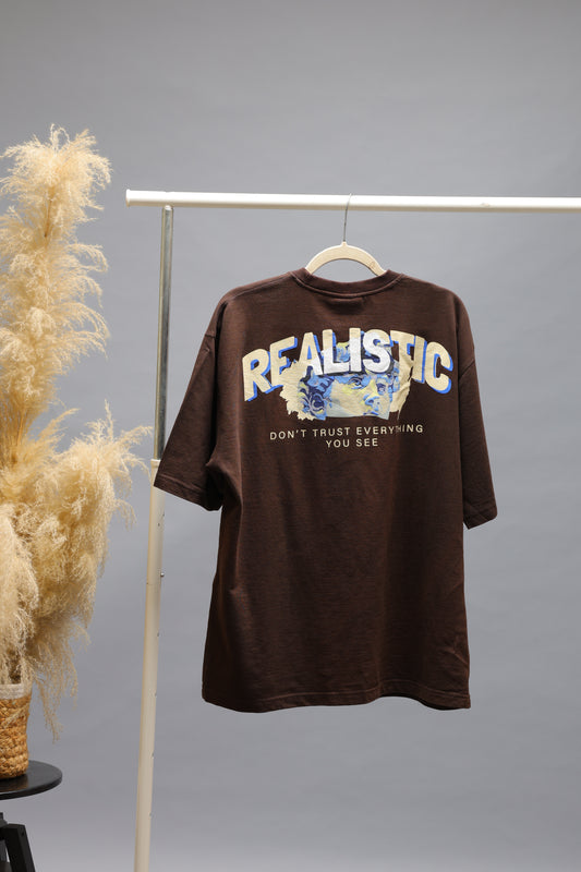 Realistic Graphic Oversized T-Shirt | Chocolate Brown