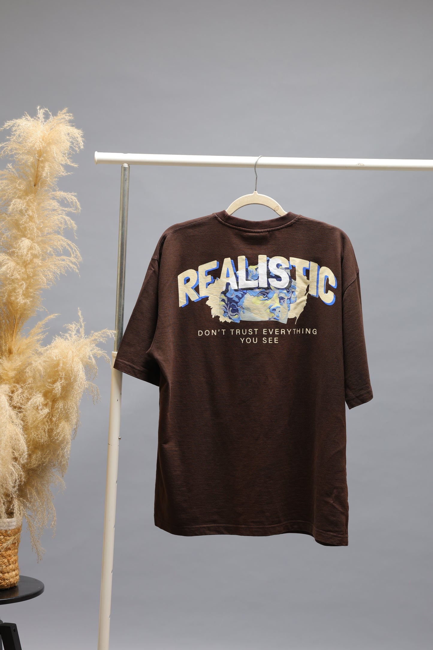 Realistic Graphic Oversized T-Shirt | Chocolate Brown