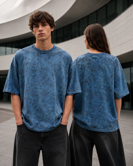 Vintage Wash Textured Oversized T-Shirt | Blue