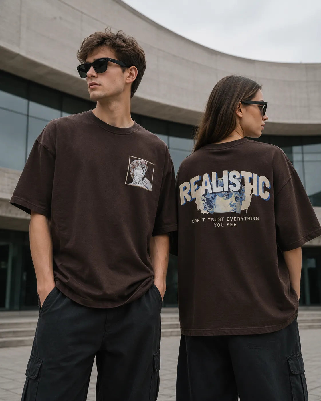 Realistic Graphic Oversized T-Shirt | Chocolate Brown